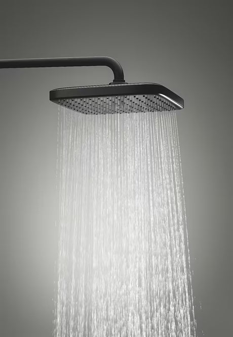 Matowo czarny system prysznicowy Grohe Vitalio Comfort z deszczownicą 250x250 mm i słuchawką prysznicową