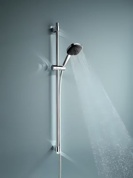 Chromowy zestaw prysznicowy Grohe Vitalio Comfort z słuchawką prysznicową, drążkiem prysznicowym i wężem