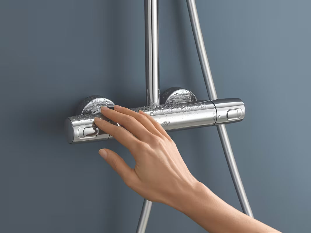 System prysznicowy Grohe Vitalio Joy XXL 310 z termostatem w chromie, z deszczownicą i słuchawką prysznicową