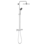 Chromowany system prysznicowy Grohe Vitalio Joy z baterią termostatyczną, z deszczownicą i słuchawką prysznicową