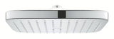 Kwadratowa deszczownica  Grohe Vitalio Comfort 250 Cube w chromie ze strumieniem Rain i białą tylną osłoną.