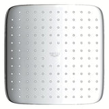 Kwadratowa deszczownica  Grohe Vitalio Comfort 250 Cube w chromie ze strumieniem Rain i białą tylną osłoną.