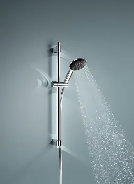 Chromowy zestaw prysznicowy Grohe Vitalio Start z słuchawką prysznicową, drążkiem prysznicowym i wężem