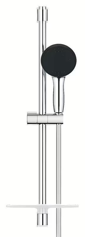 Chromowany zestaw prysznicowy Grohe Vitalio Start z słuchawką prysznicową, drążkiem, wężem i półką
