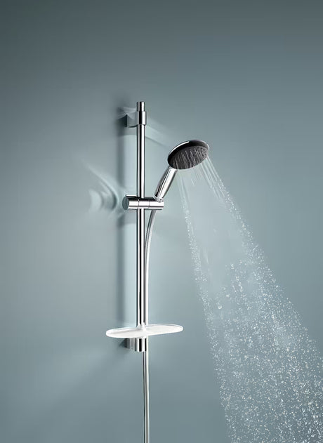 Chromowany zestaw prysznicowy Grohe Vitalio Start z słuchawką prysznicową, drążkiem, wężem i półką