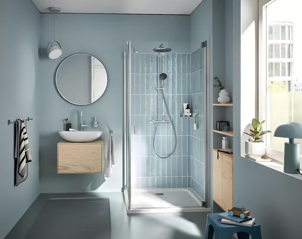 Grohe Vitalio Start System prysznicowy z baterią termostatyczną chrom z deszczownicą i słuchawką prysznicową