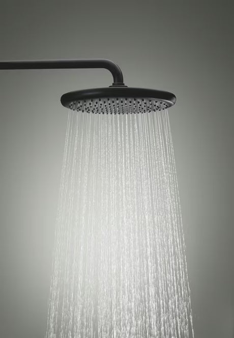 Matowo czarny system prysznicowy Grohe Vitalio Start System z deszczownicą, słuchawką prysznicową i termostatem wannowym