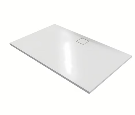 Biały matowy brodzik prysznicowy prostokątny Hüppe easyflat 180x90 cm z lanego marmuru, o niskim profilu