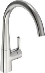 Hansa Designo jednouchwytowa stojąca bateria zlewozmywakowa z obrotowym ramieniem w wykończeniu szczotkowana stal