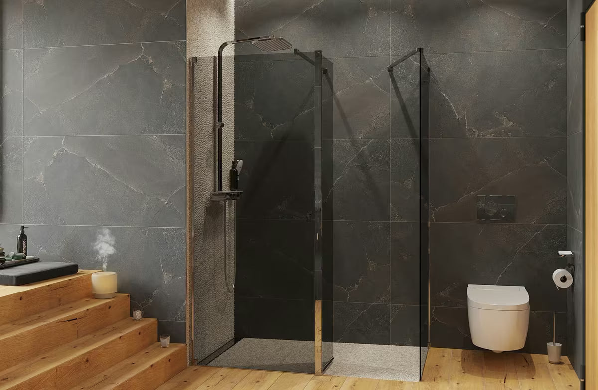 Hansa Emotion system prysznicowy z baterią termostatyczną Wellfit w wykończeniu biały/chrom z deszczownicą i słuchawką prysznicową.
