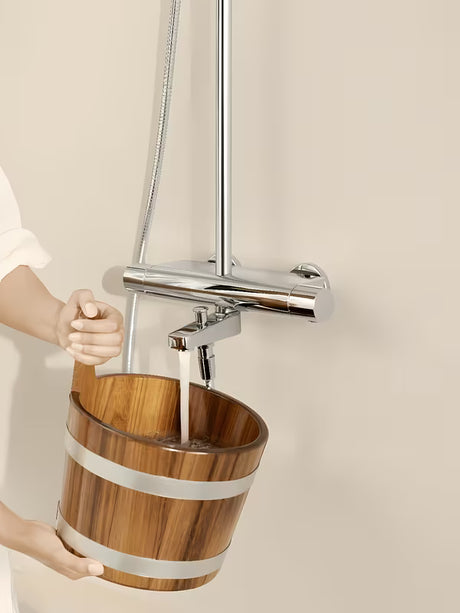 Hansa Viva system prysznicowy z baterią termostatyczną w chromie z deszczownicą i słuchawką prysznicową
