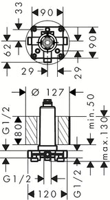 Element podtynkowy hansgrohe Rainmaker Select pro przyłącze sufitowe głowice prysznicowe
