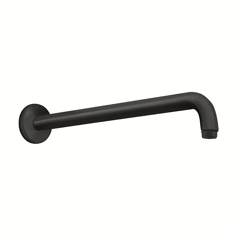Czarno-matowe ramię prysznicowe Hansgrohe ścienne o długości 389 mm w okrągłym wzornictwie.