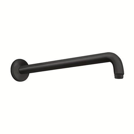 Czarno-matowe ramię prysznicowe Hansgrohe ścienne o długości 389 mm w okrągłym wzornictwie.