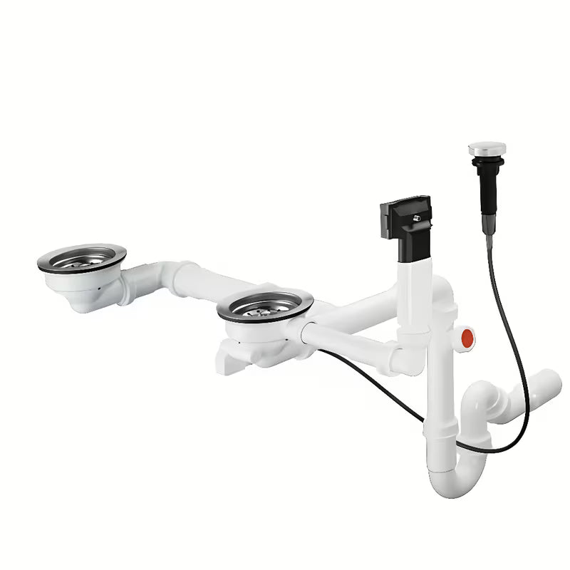 Hansgrohe D17-11 syfon ke do kuchennego zlewozmywaka dwukomorowego z automatycznym odpływem i prostokątnym przelewem w chromie