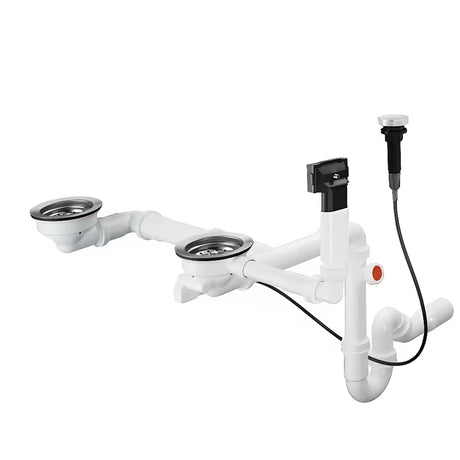 Hansgrohe D17-11 syfon ke do kuchennego zlewozmywaka dwukomorowego z automatycznym odpływem i prostokątnym przelewem w chromie