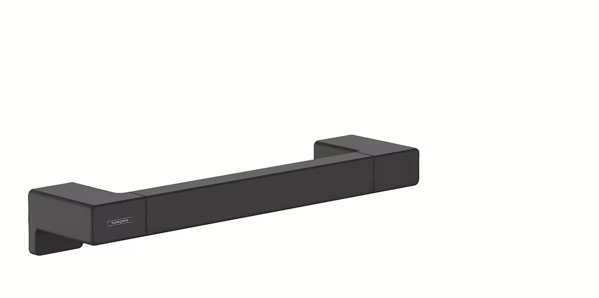 Metalowy łazienkowy uchwyt hansgrohe addstoris w matowej czerni z ukrytym mocowaniem
