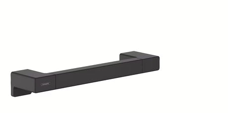 Metalowy łazienkowy uchwyt hansgrohe addstoris w matowej czerni z ukrytym mocowaniem