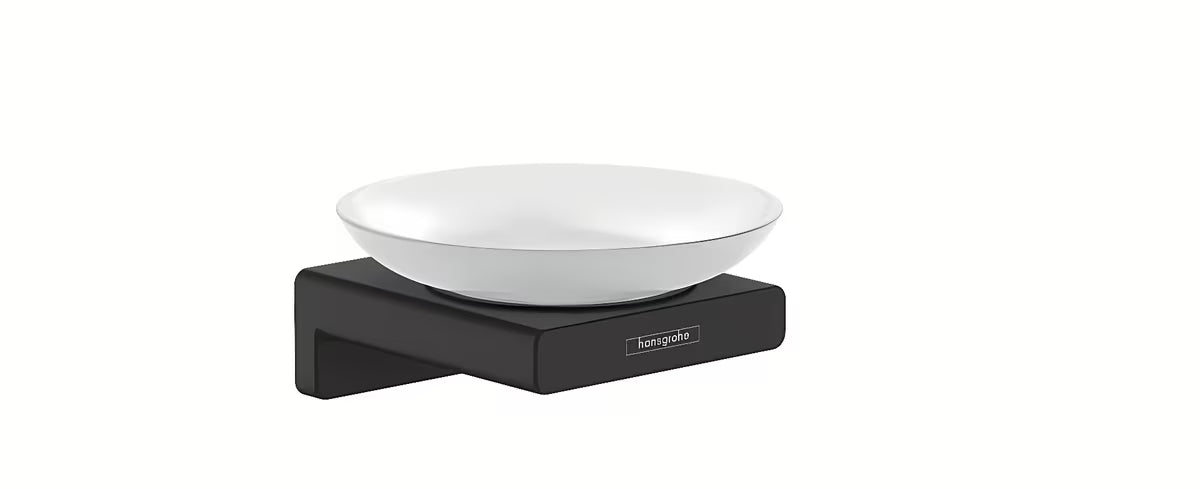 Szklana mydelniczka Hansgrohe addstoris z uchwytem ściennym w matowej czerni