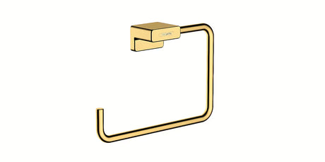 Metalowy wieszak na ręcznik w formie obręczy Hansgrohe addstoris w wykończeniu złoty połysk z ukrytym mocowaniem ściennym.