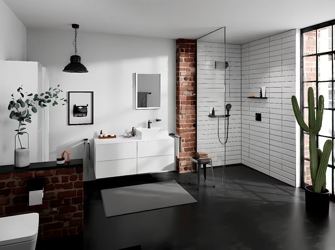 Hansgrohe addstoris podwójny ścienny uchwyt na ręczniki w matowej czerni z ukrytym mocowaniem.