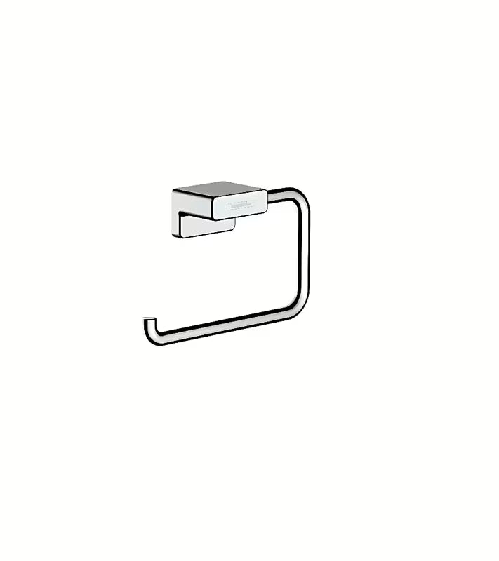 Chromowany ścienny uchwyt na papier toaletowy hansgrohe addstoris w minimalistycznym metalowym wykonaniu