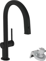 Hansgrohe Aqittura bateria zlewozmywakowa w matowej czerni z wyciąganą wylewką i przyciskiem pro filtrowanej wody