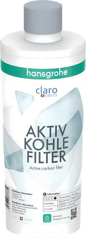 Filtr z węglem aktywnym pro hansgrohe SodaBase pro poprawy smaku i zapachu wody pitnej