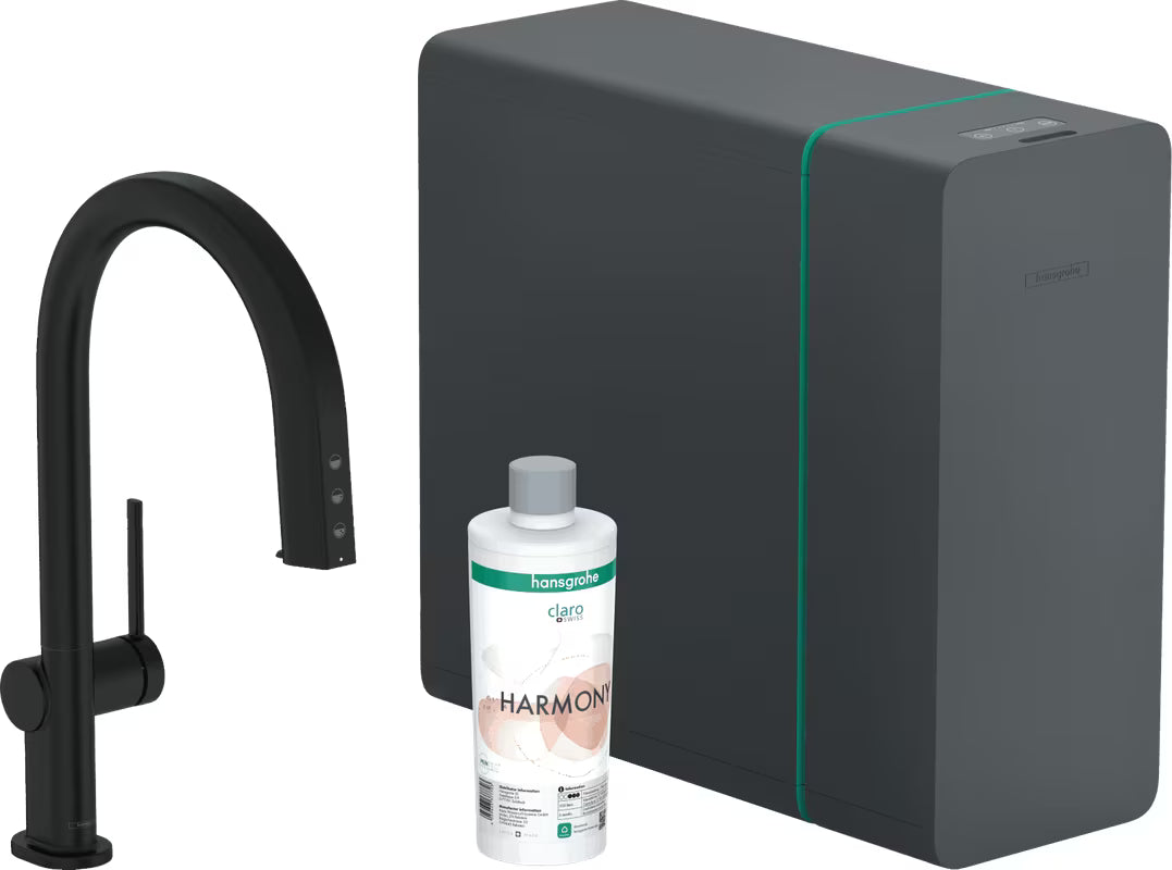 Hansgrohe Aqittura bateria zlewozmywakowa w matowej czerni z przyciskiem Select pro do filtrowanej schłodzonej wody
