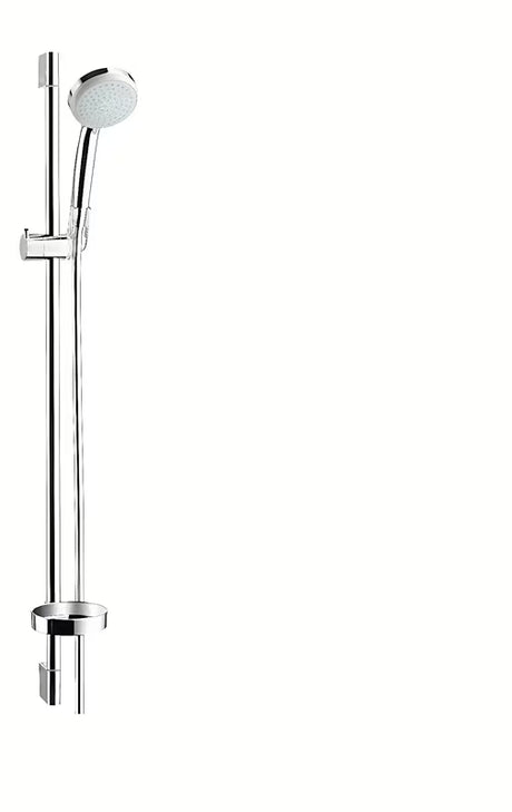 Hansgrohe Croma 100 zestaw prysznicowy w wykończeniu chrome ze słuchawką prysznicową, drążkiem, wężem, suwakiem i mydelniczką