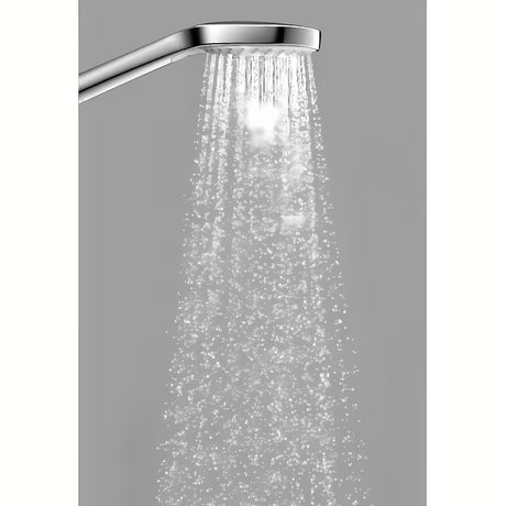 Chromowana słuchawka prysznicowa Hansgrohe Croma 100 Vario o średnicy 100 mm i czterech rodzajach strumienia.