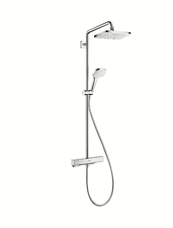 Hansgrohe Croma E system prysznicowy z baterią termostatyczną w chromie z deszczownicą i słuchawką prysznicową