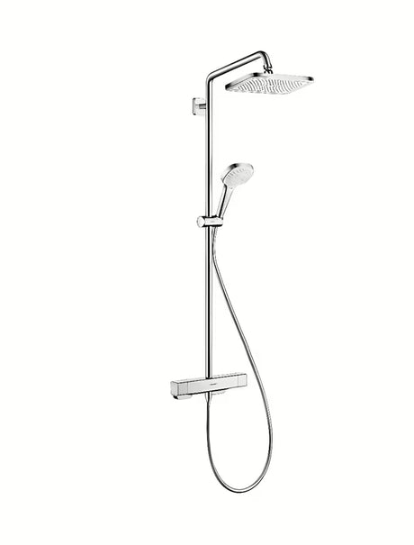 Hansgrohe Croma E system prysznicowy z baterią termostatyczną w chromie z deszczownicą i słuchawką prysznicową