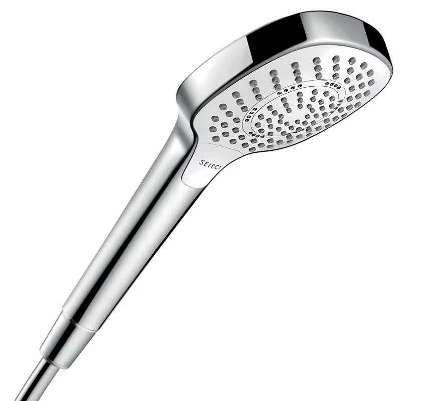 Słuchawka prysznicowa Hansgrohe Croma Select E w wykończeniu biały/chrom z przyciskiem Select i średnicą 110 mm
