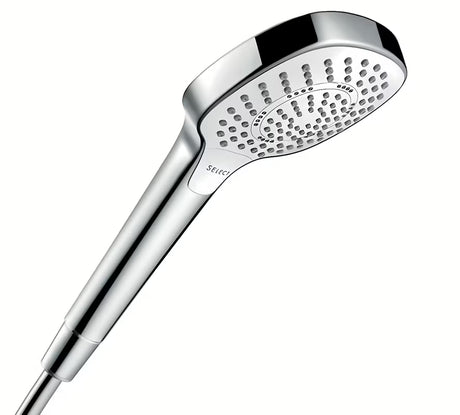 Słuchawka prysznicowa Hansgrohe Croma Select E w wykończeniu biały/chrom z przyciskiem Select i średnicą 110 mm