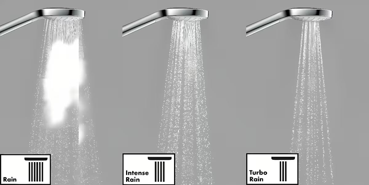 Słuchawka prysznicowa Hansgrohe Croma Select E Vario w wykończeniu biały/chrom z przyciskiem Select i średnicą 110 mm.