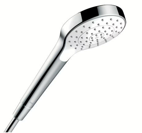 Słuchawka prysznicowa Hansgrohe Croma Select S w kolorze białym/chrom ze strumieniem Rain i średnicą 110 mm.