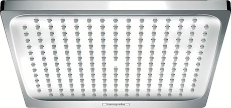 Deszczownica  Hansgrohe Crometta E 240 w chromie ze strumieniem Rain i kwadratową głowicą 240 × 240 mm.