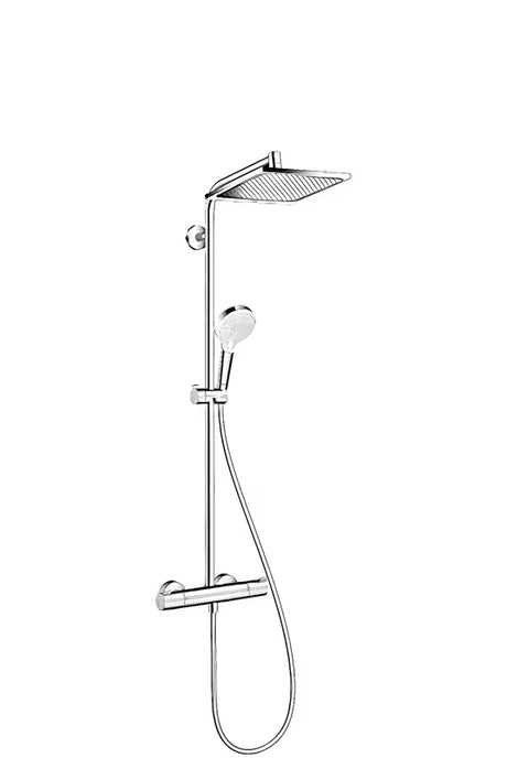 Hansgrohe Crometta E system prysznicowy z baterią termostatyczną w chromie z deszczownicą i słuchawką prysznicową