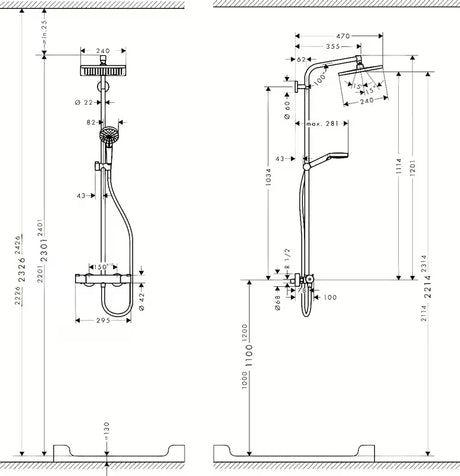 Hansgrohe Crometta E system prysznicowy z baterią termostatyczną w chromie z deszczownicą i słuchawką prysznicową