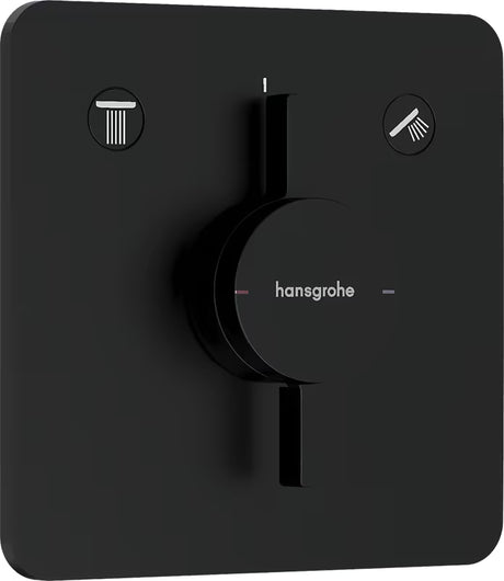Podtynkowa bateria prysznicowa hansgrohe duoturn Q w wykończeniu matowa czerń pro sterowanie dwoma odbiornikami.