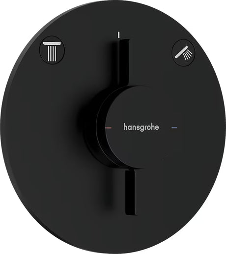Podtynkowa bateria prysznicowa Hansgrohe duoturn S w matowej czerni pro do sterowania dwoma odbiornikami.