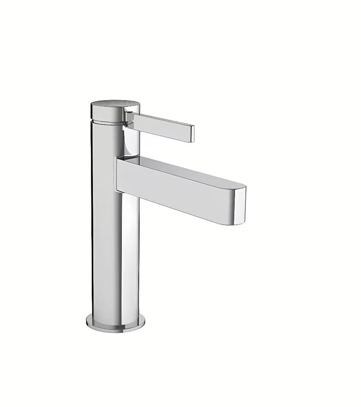 Chromowana jednouchwytowa bateria umywalkowa hansgrohe Finoris 110 z korkiem push-open.