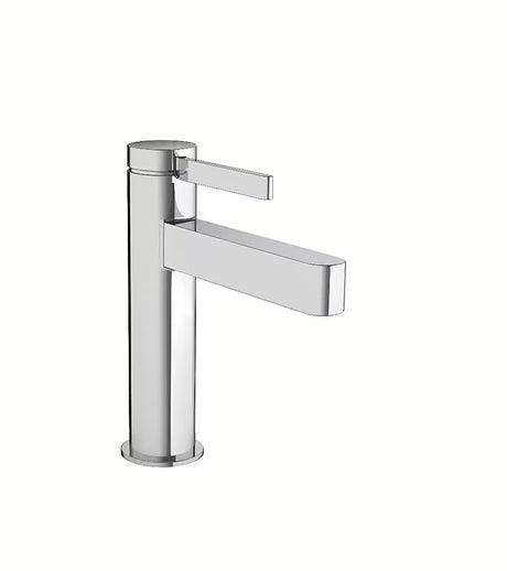 Chromowana jednouchwytowa bateria umywalkowa hansgrohe Finoris 110 z korkiem push-open.