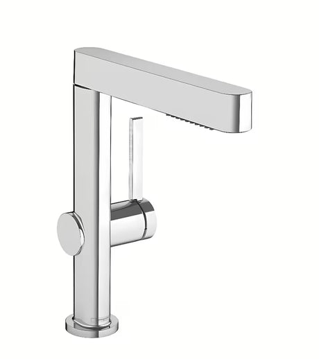 Chromowana bateria umywalkowa hansgrohe Finoris 230 z wyciąganą wylewką i przyciskiem Select