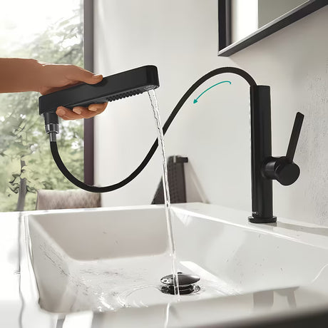 Hansgrohe Finoris bateria umywalkowa w wykończeniu czarny mat z wyciąganą wylewką