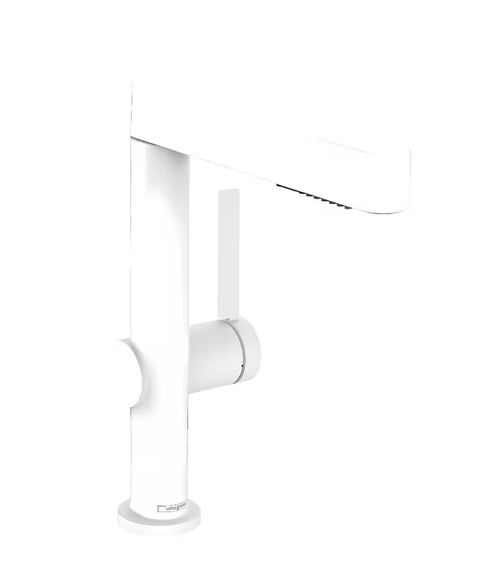 Hansgrohe Finoris bateria umywalkowa jednouchwytowa w matowej bieli z wyciąganą wylewką i przyciskiem Select