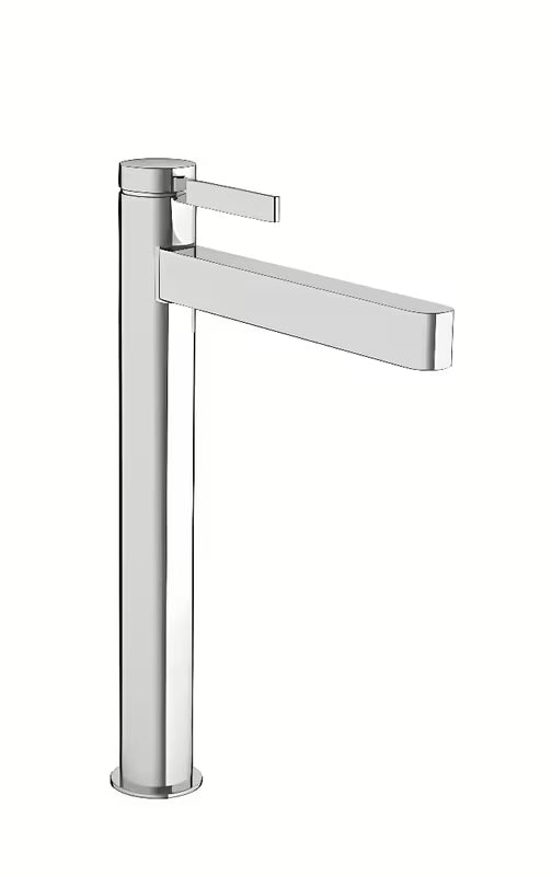 Wysoka bateria umywalkowa jednouchwytowa Hansgrohe Finoris w chromie z korkiem push-open.