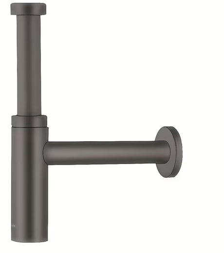 Syfon umywalkowy hansgrohe Flowstar S w szczotkowanym czarnym chromie o prostokątnym wzornictwie.
