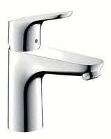 Chromowana bateria umywalkowa Hansgrohe Focus 100 z dźwignią i korkiem spustowym z cięgłem
